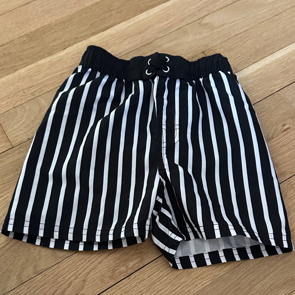 Black & White Vertical Stripe Kids Shorts with Elastic Waist